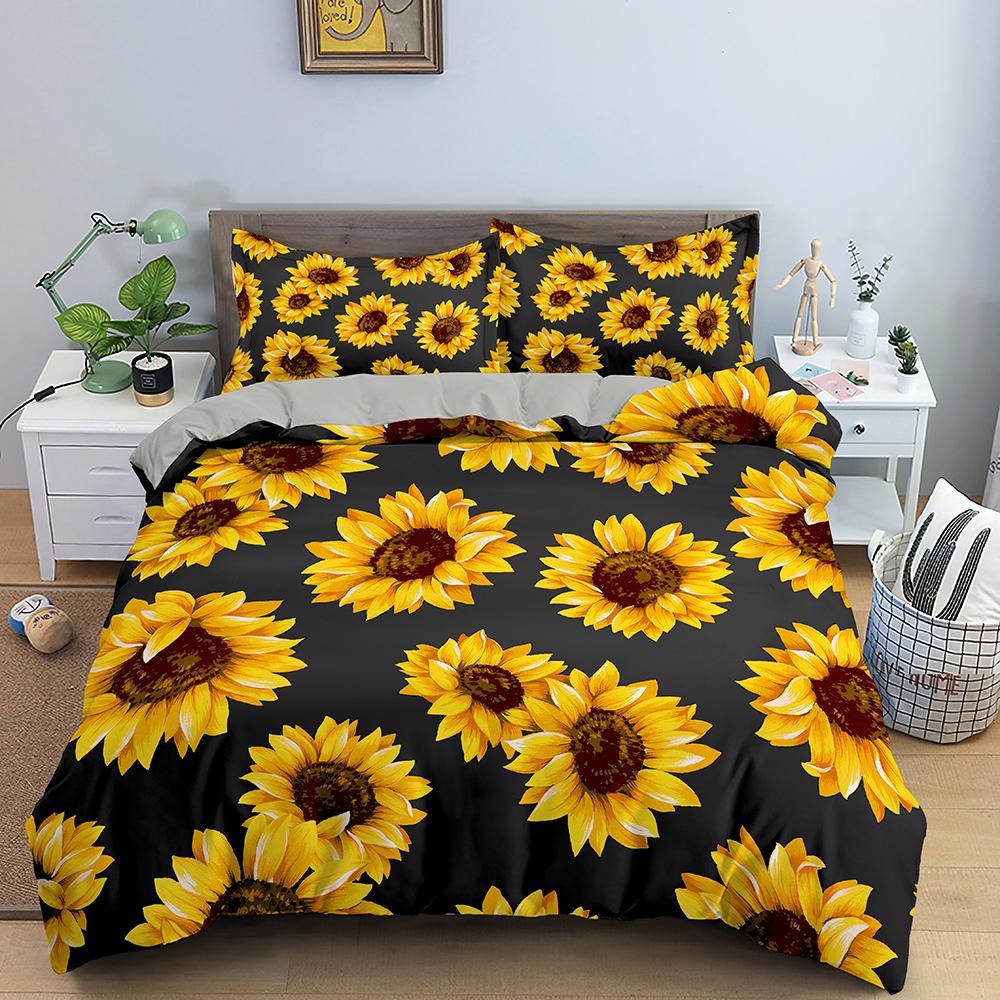 3D Sunflower Bedding Set Luxury 2/3Pcs Floral Print Duvet Cover Sets Single Twin Queen King Size Bedclothes With Pillowcases