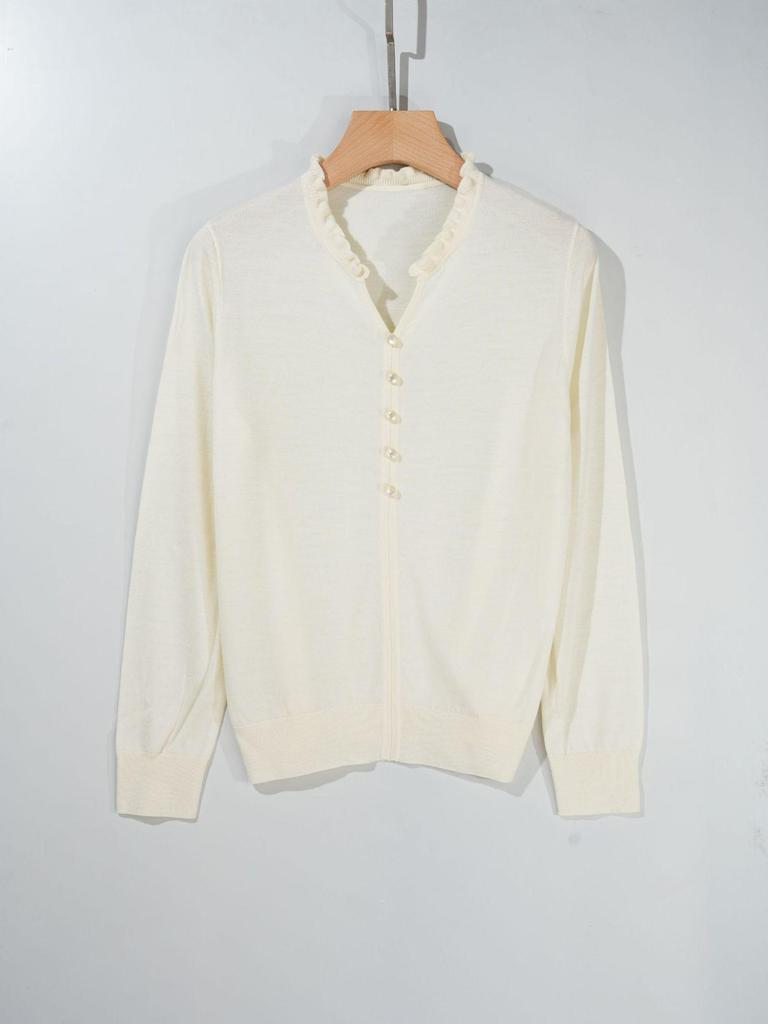 Autumn/Winter Women's 100% Pure Wool Ruffled Collar Sweater in Chinese Style - Little Chicken Yellow Base Layer