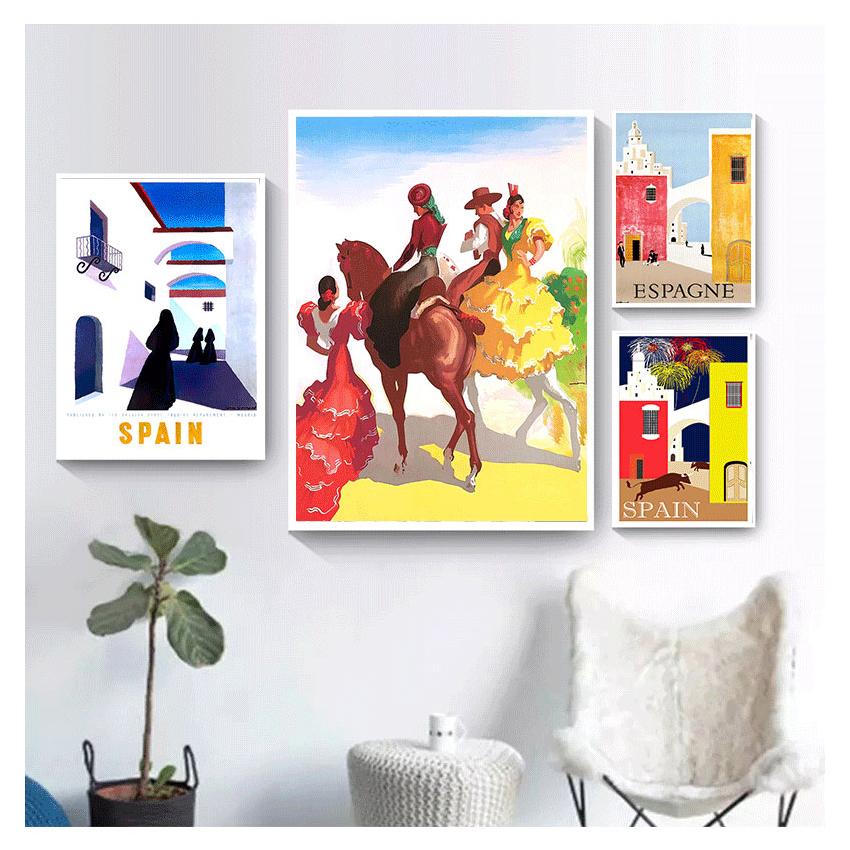 Canvas Painting Vintage Wall Kraft Posters Coated Stickers Home Decorative Pictures Gift Pop Art Travel To Spain Espagne