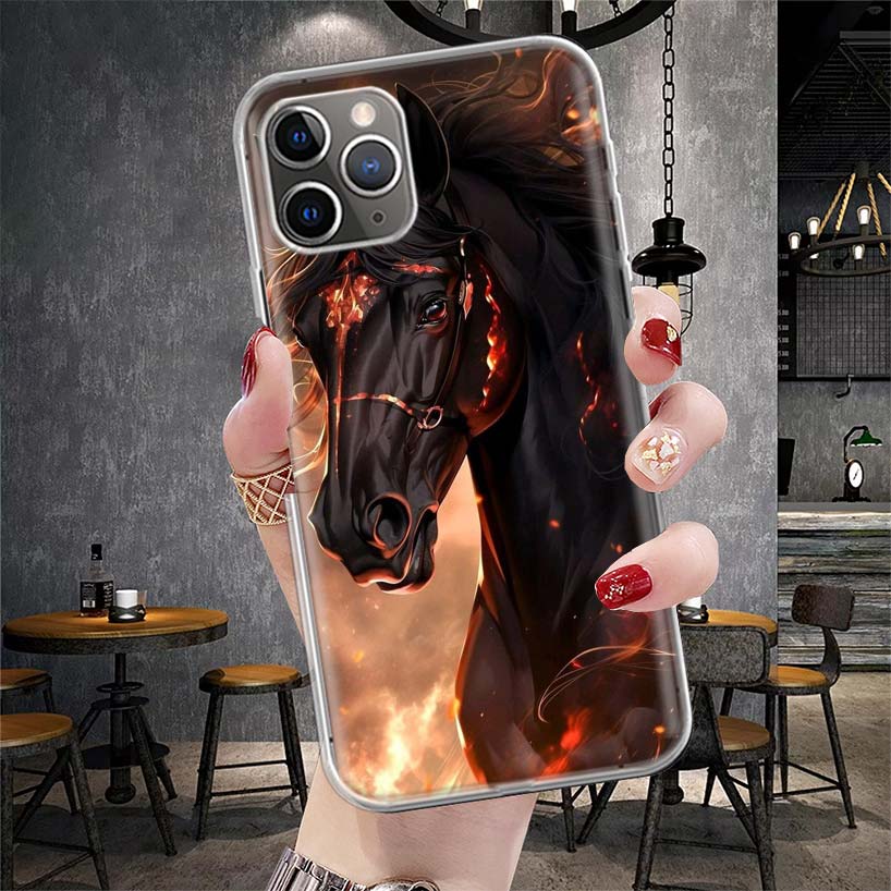 Étui de téléphone souple Cheval Noir Animal Pour IPhone 11 17 Air 16E 16 Pro Max 15 + 14 Plus 13 Mini 12 Apple 7 SE 8 Fundas Coque 11 17 A