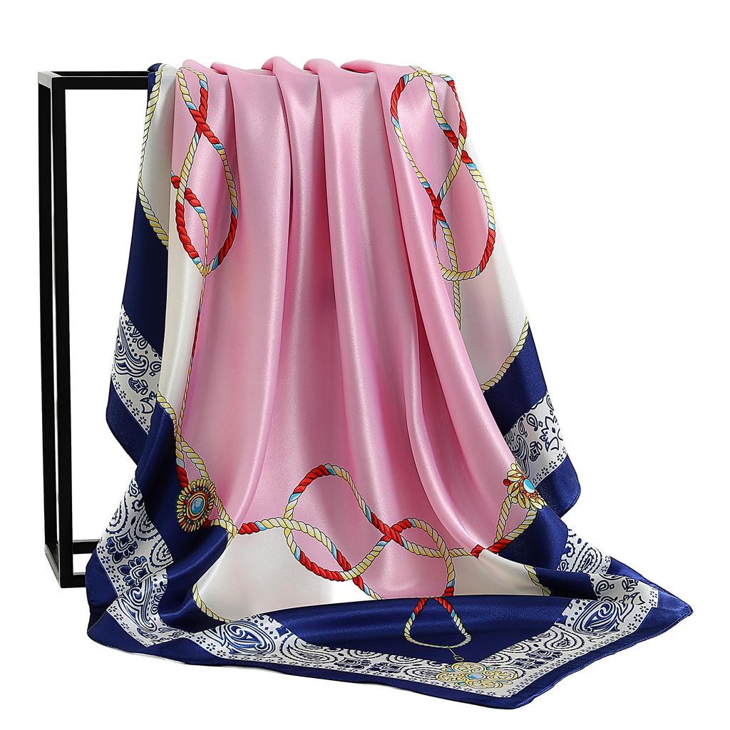 Nový 90*90cm Čtvercový šátek s vintage květinami Dámský hedvábný šál Nákrčník Dámský Potisk Čelenka Pokrývky hlavy Foulard Hidžáb Gumičky do vlasů