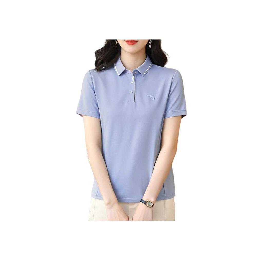 Anta Training Series Sports Casual Simple Solid Color Pullover Short Sleeve Polo Shirt Women Polo Shirt Twilight-Ice-Blue 162527126-3