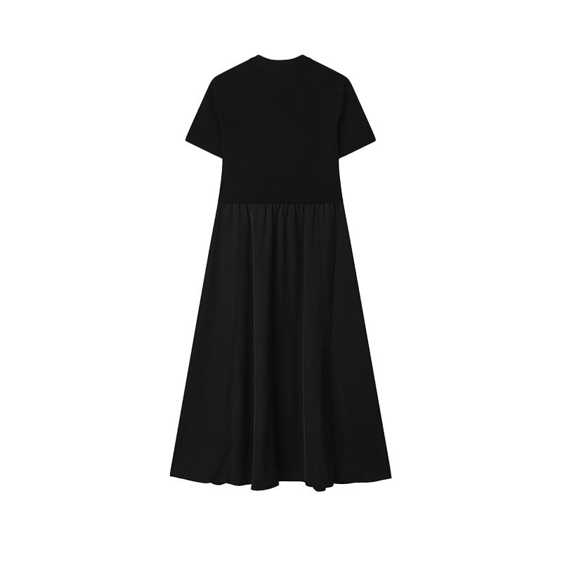 FILA Heritage Series Fashion Casual Comfortable Mid-Length Short Sleeve Dress Women dresses Black F11W528307F-BK