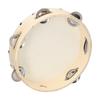 4 Inch Hand Tambourine with Metal Single Row Jingles Sheepskin Drum Skin Wooden Tambourines for Adults Kids Dance Sing Party