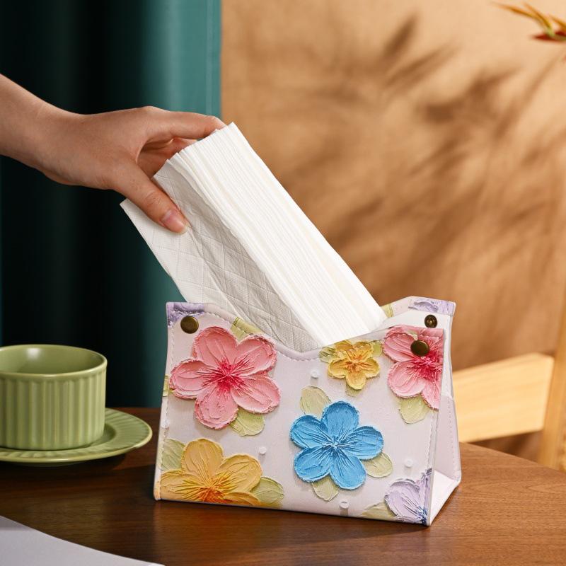Luxury Waterproof Floral Oil Painting Tissue Box for Living Room