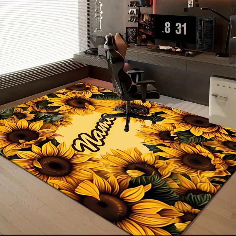 1PC Custom Name Sunflower Name Artwork Theme Floor Mat Ideal for Living Room, Game Rooms, Office, Bedroom,Floor Mat Playful Design