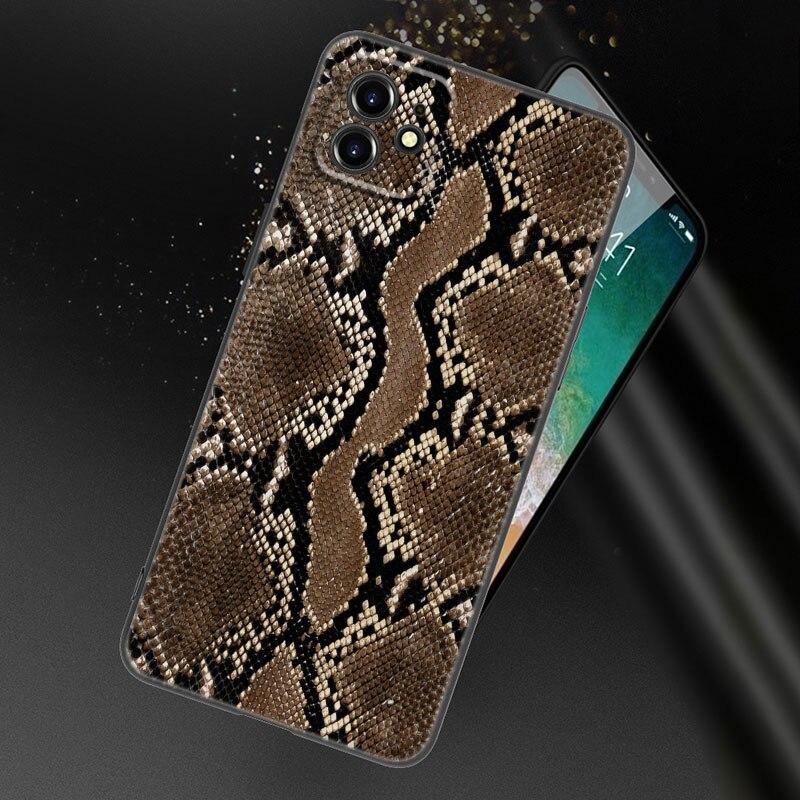 Fashion Snake Skin Phone Case For Apple iPhone 13 12 Mini 11 Pro XS Max XR X 8 7 6S 6 Plus SE 2022 2020 5S 5 Soft Black Cover