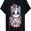 Kawaii Cat with Sakura and Cherry Blossom Tree T-Shirt(2)