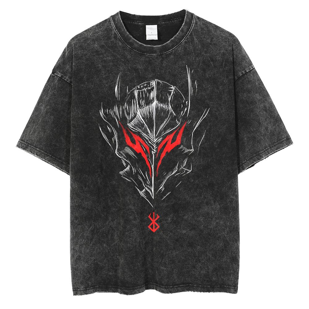 Vintage Washed Berserk TShirt for Men Women Retro Anime Skull Graphic Tees Oversized Streetwear Cotton Short Sleeve T Shirts