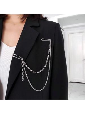 Punk Pendant Double Chain Brooch for Woman and Man Street Fashion Accessories Decoration Hip Hop Suit Jewelry Trendy Accessories