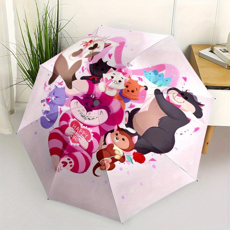 

Valentine s Day,Cute Cats Automatic Folding Umbrella Simple 8 Rib Design, Bright Cartoon Pattern, Durable Iron Frame, Suitable For Travel,