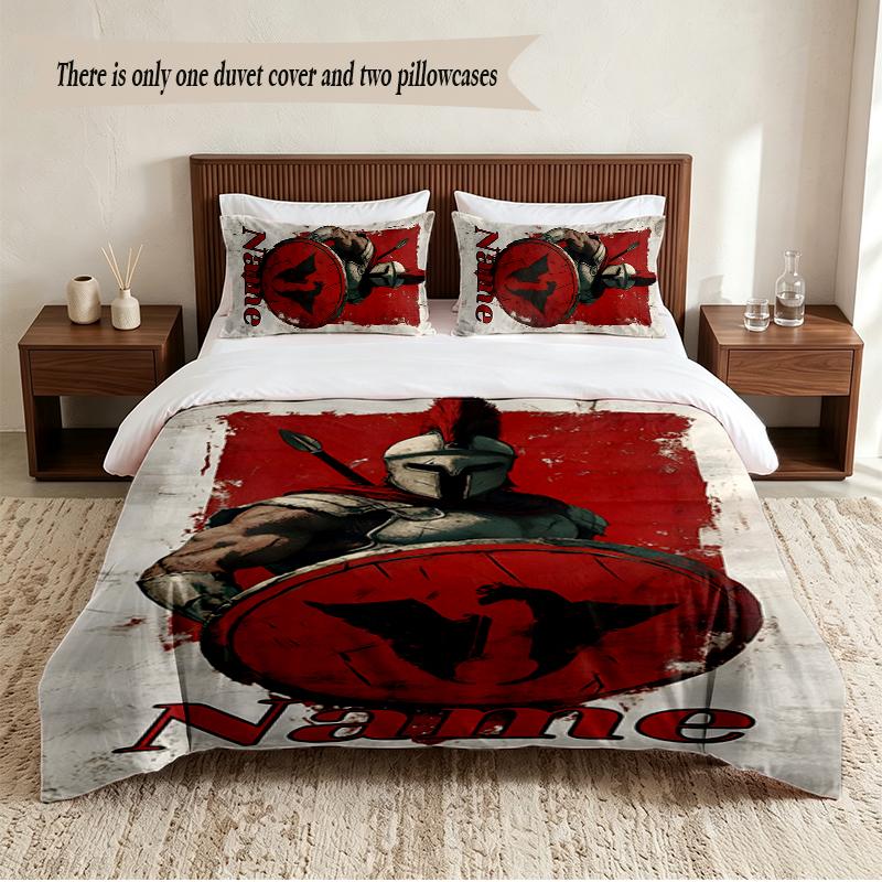 Spartan Warrior Personalized Custom Name 3‑Piece Bedding Set Soft Duvet Cover Set For Bedroom Home Decor