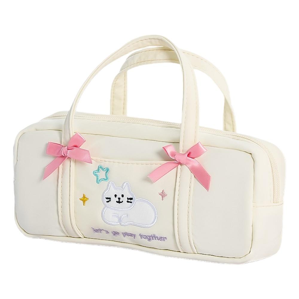 

Embroidery Ballerina Bow Pencil Case Large Capacity Handheld Pencil Bag Student бежевий