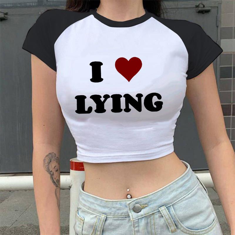 European and American women's clothing spring and summer new ins letter I love ME printed short slim-fitting short-sleeved T-shirt