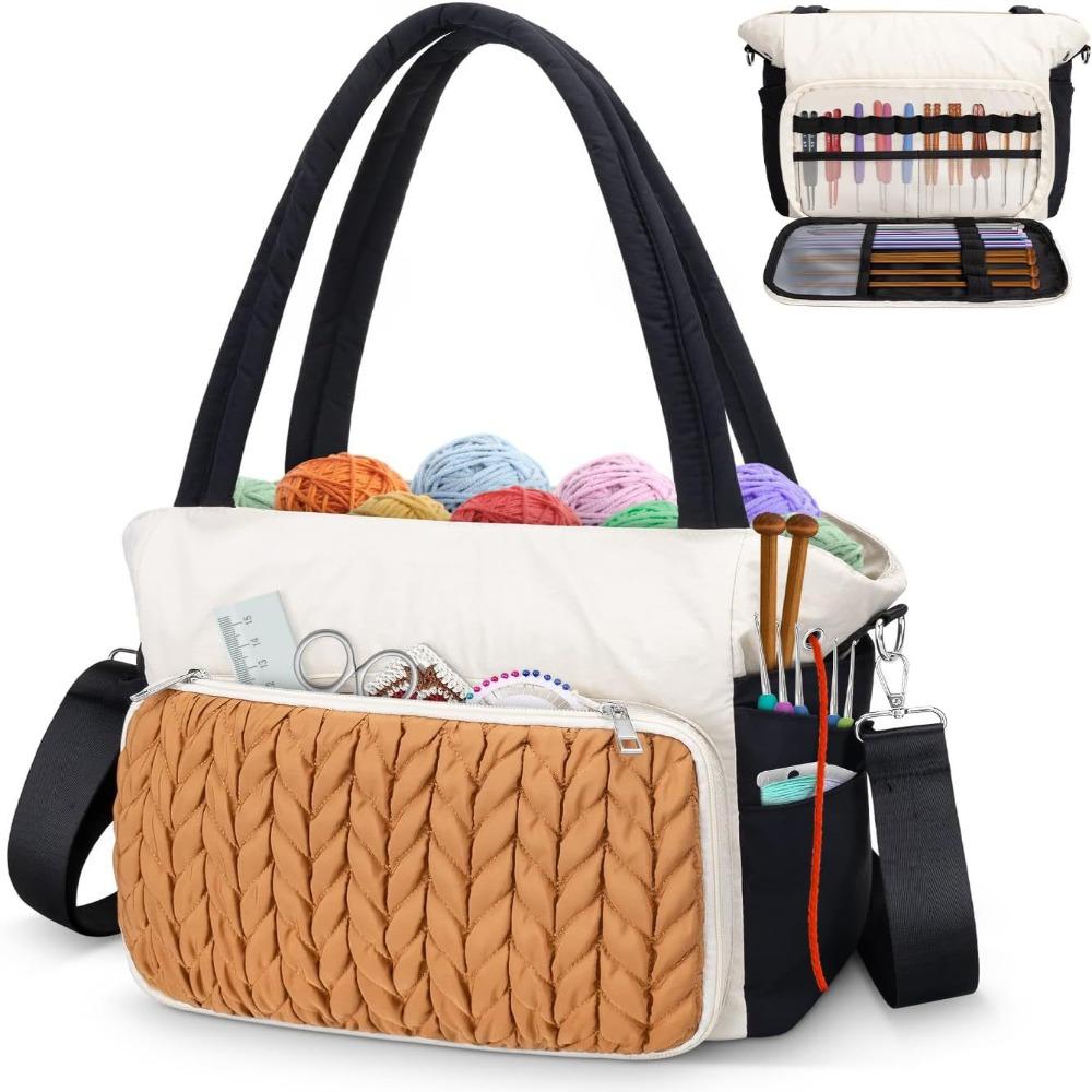 Large Capacity Crochet Yarn Storage Bag Multiple Pockets Craft Storage Yarn Bag Organizer Washable Corduroy Material