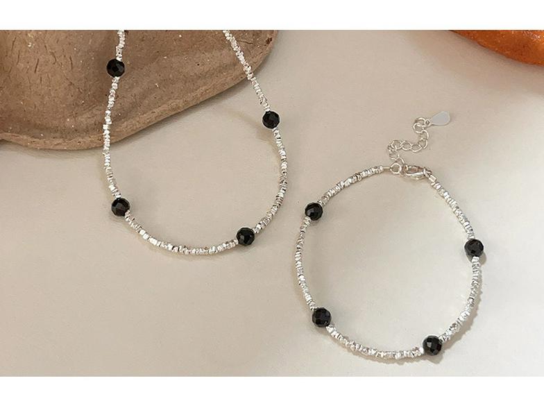 S925 Sterlingsilber Schwarzer Achat Perlenkette Set - Herbst/Winter Choker