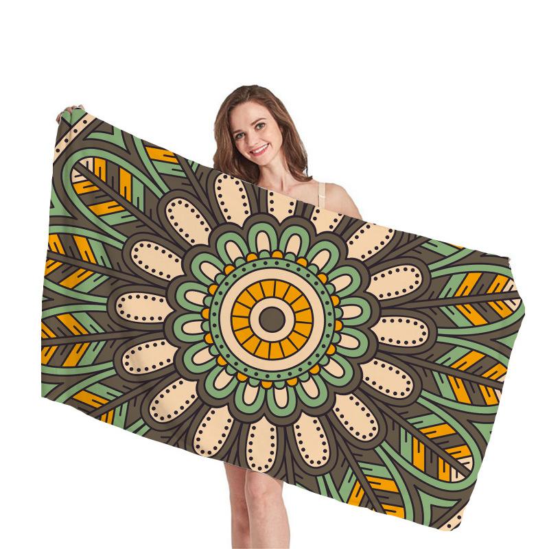 Mantra Geometric Pattern Digital-printed Polyester Superfine Fiber Double-sided Fleece Beach Vacation Bath Towel, Beach Towel