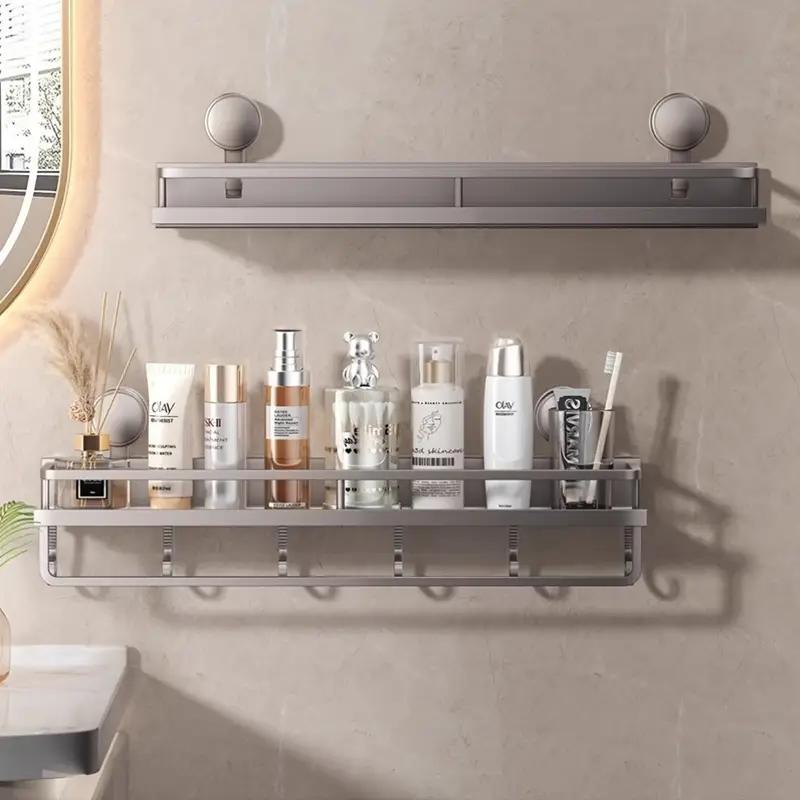 1pc Heavy-Duty Rustproof Shower Organizer - Bathroom Shelf with Towel Hooks, Space-Saving Bathroom Storage, No-Drill Installatio
