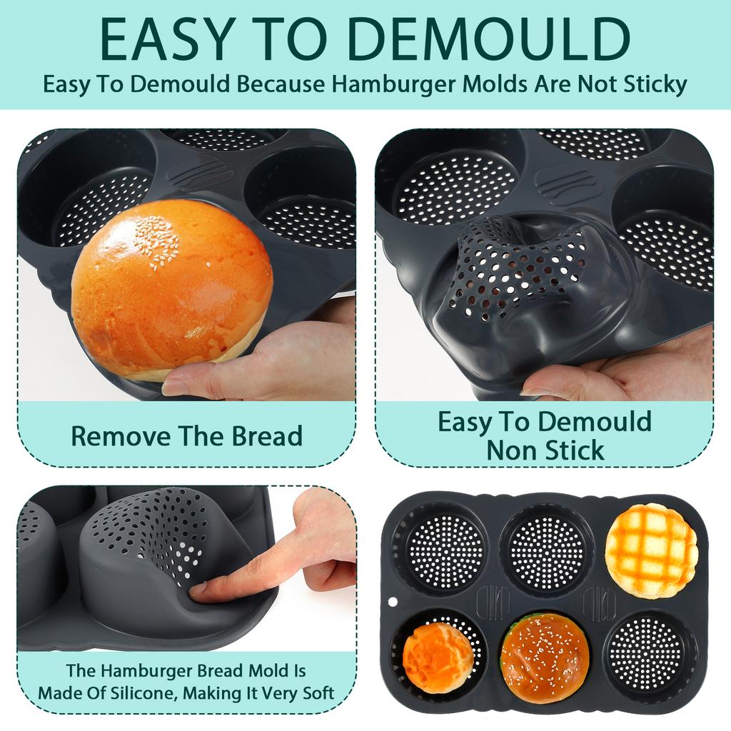 Silicone Hamburger Bun Mold 4/6 Cavity Egg Muffin Baking Pan Non-Stick Silicone Bread Pans Reusable Hamburger Molds for Kitchen