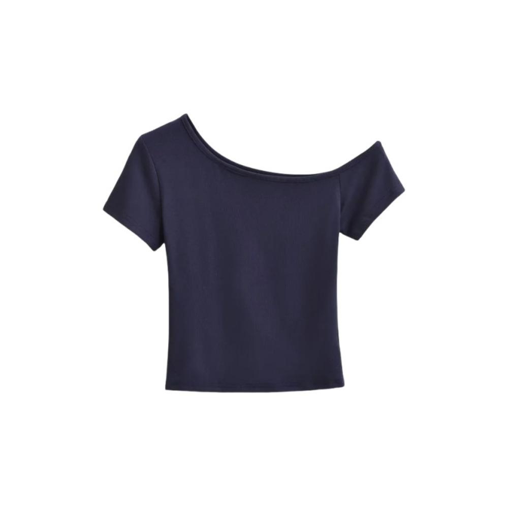 

Базовые футболки Необычный топ Женский стиль острой девушки Короткий рукав Однотонные топы Лето XXL темно-синий