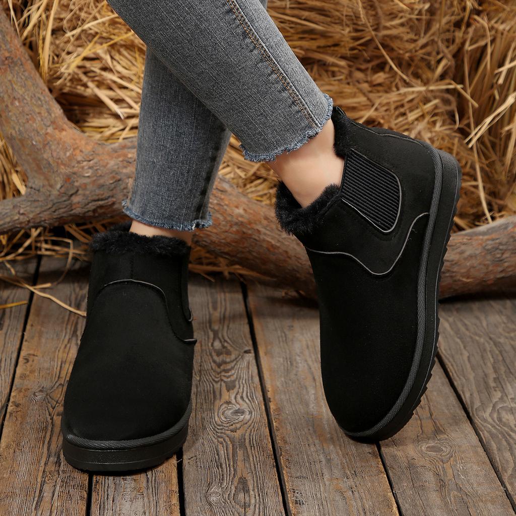 Modne Nowe Zamszowe Ciepłe Buty do Chodzenia Zimowe Okrągły Nosek Seksowne Wygodne Na Grubej Podeszwie Antypoślizgowe Casualowe Śniegowce dla Kobiet
