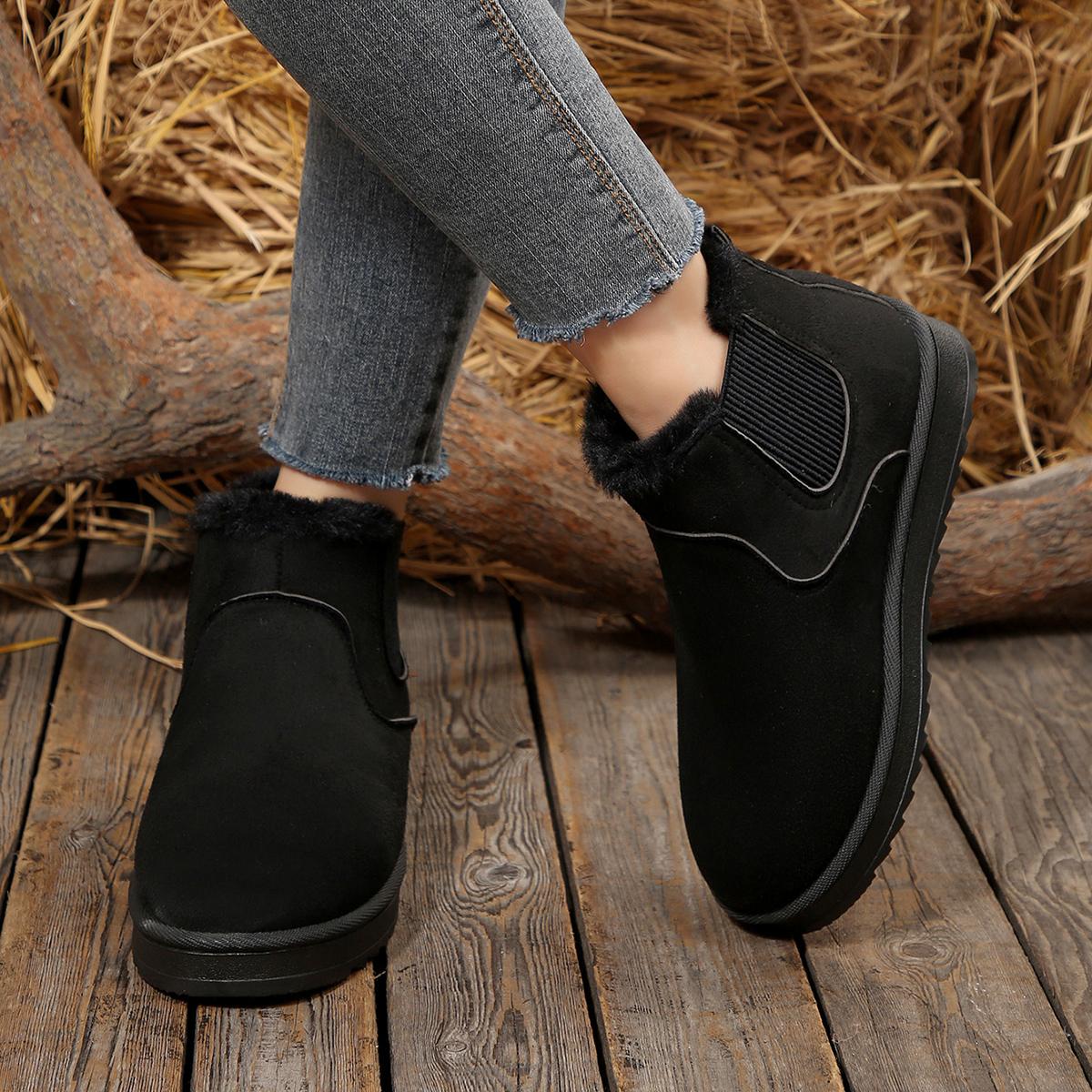 

Модные новые замшевые теплые ботинки для ходьбы зимние с круглым носком сексуальные удобные на толстой подошве нескользящие повседневные зимние ботинки для женщин 36