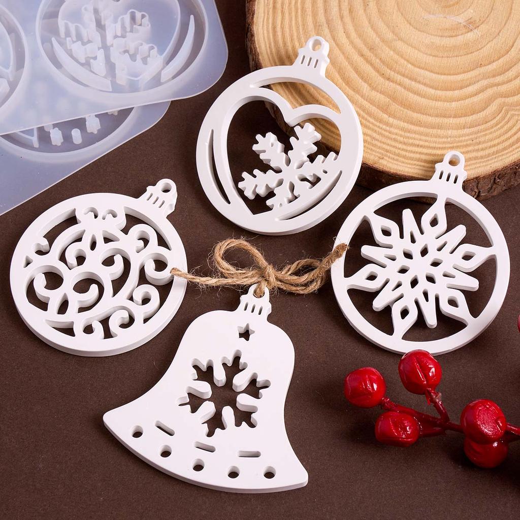3D Round Snowflake Christmas Tree Listing Silicone Mold DIY Christmas Ornaments Craft Making Plaster Resin Jewelry Pendant Molds