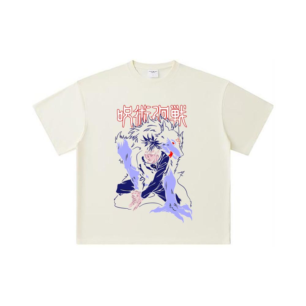 260 GSM Double Yarn 32 Count 100% Cotton Jujutsu Kaisen V32 Megumi Print Unisex Heavy Cotton T Shirt