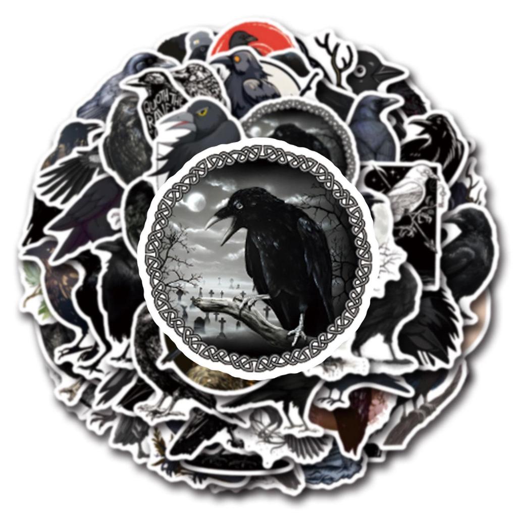 55 Cartoon Black Crow Waterproof Stickers for Stationery, Planners, Water Bottles, and Computers