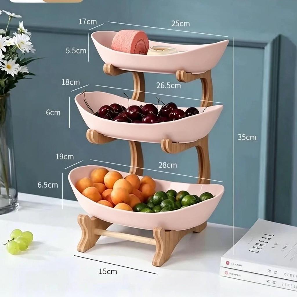 Soporte de Frutas y Pasteles de Madera de Doble Capa con Función de Drenaje