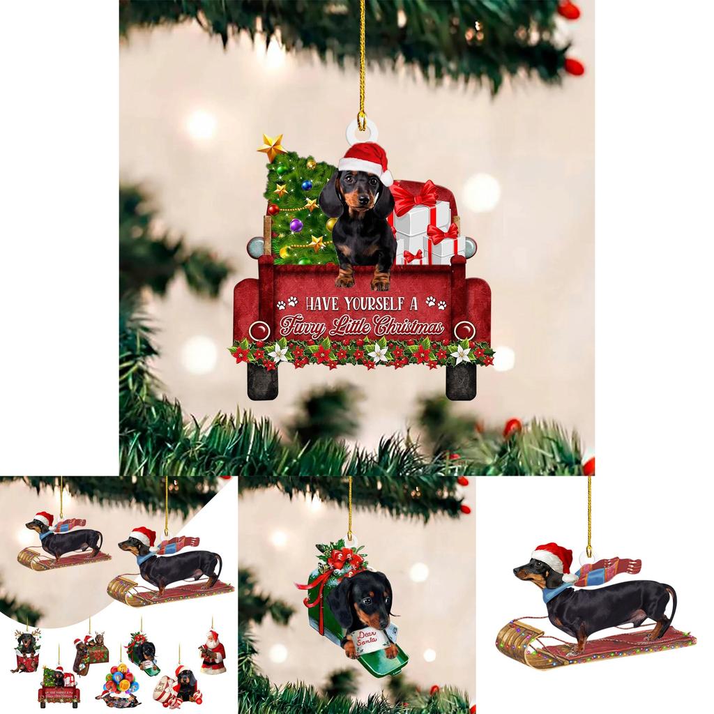 Charming Christmas Dachshund Decorations For Cars Featuring Vibrant Acrylic Colors