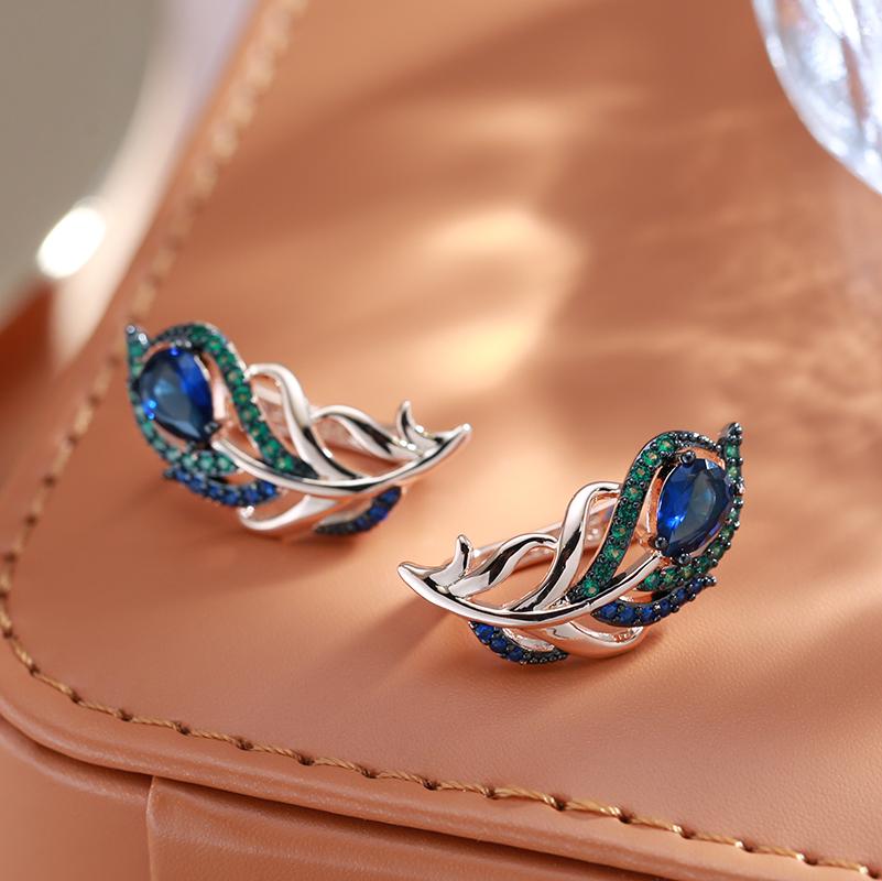 Blue Natural Zircon Drop Earrings For Women  Rose Gold And Black Plating Vintage Crystal Leaf Daily Fine Jewelry