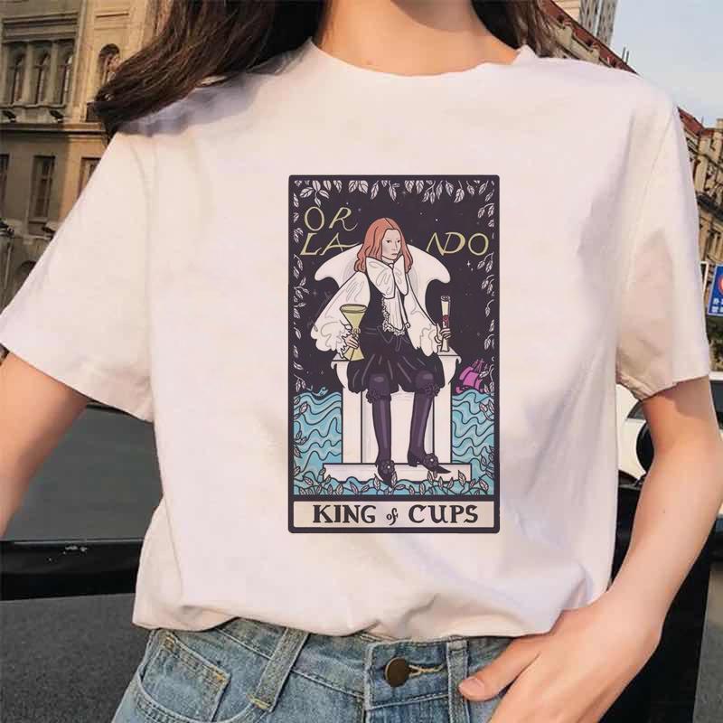 Ladies T Shirt Summer Clothes Tarot Cartoon Short Sleeve Top Simple Cute Print Fashion Cartoon Pattern T Shirt Ladies Clothes.