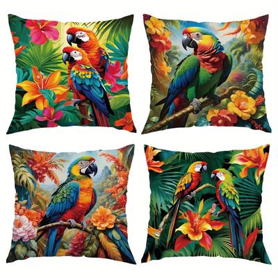 Federe per Cuscini Pappagallo Vivace e Floreale TropicaleCopricuscino per Divano del Soggiorno, Morbido e Confortevole, Decorazione per la Camera da Letto