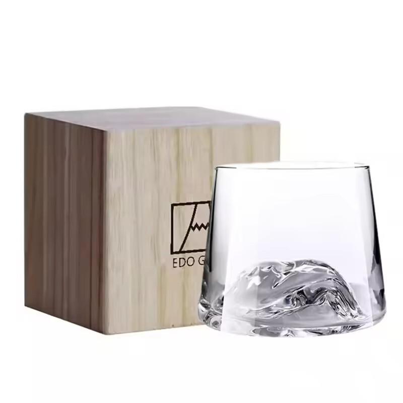 

Creative Design 3D Mountain Peak Series Whiskey Glass Crystal Wine Glasses Liquor Cup Whisky Old Fashioned Rock Wooden Gift Box 250-300ml