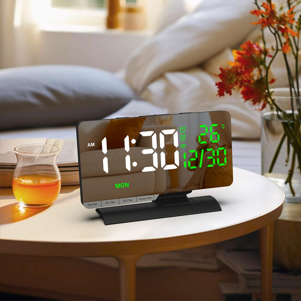 6.6 Large Display Digital Desk Clock, Dual Alarm Clock with Indoor TemperatureCelsiusDate, USBCelsiusType-C Charging Ports, 6- Dimmer, 5 Volume