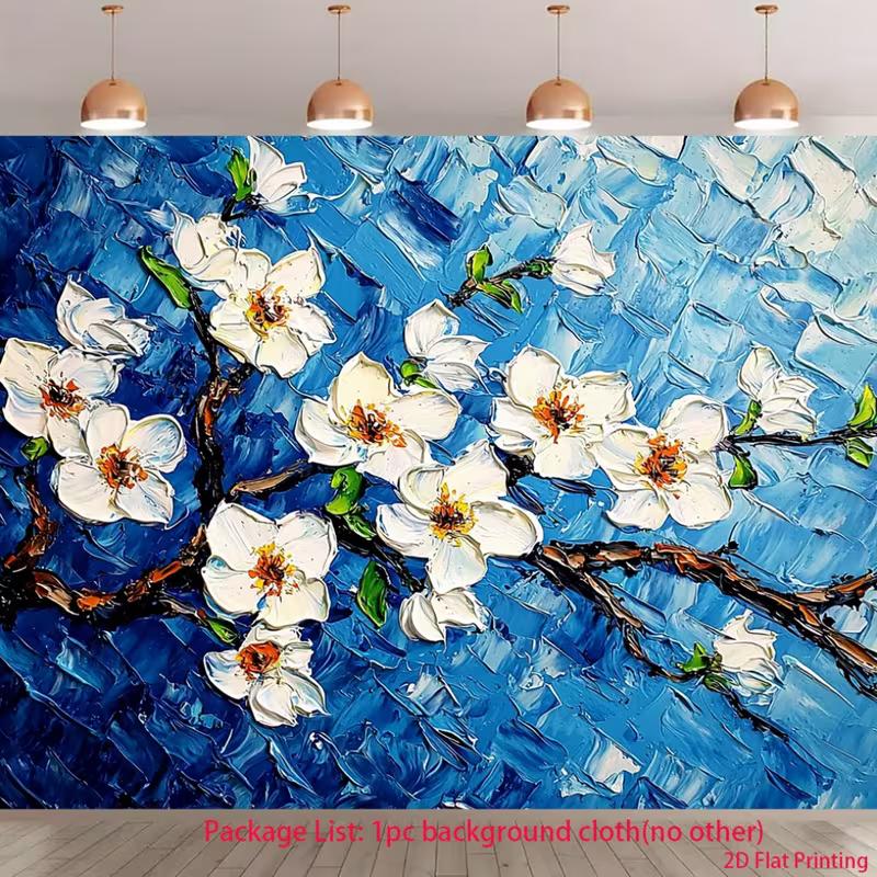 

2D White Magnolia Flower Backdrop, Blue Oil Painting Tapestry for Art & Home Decor 47.2x31.5inch/120*80cm