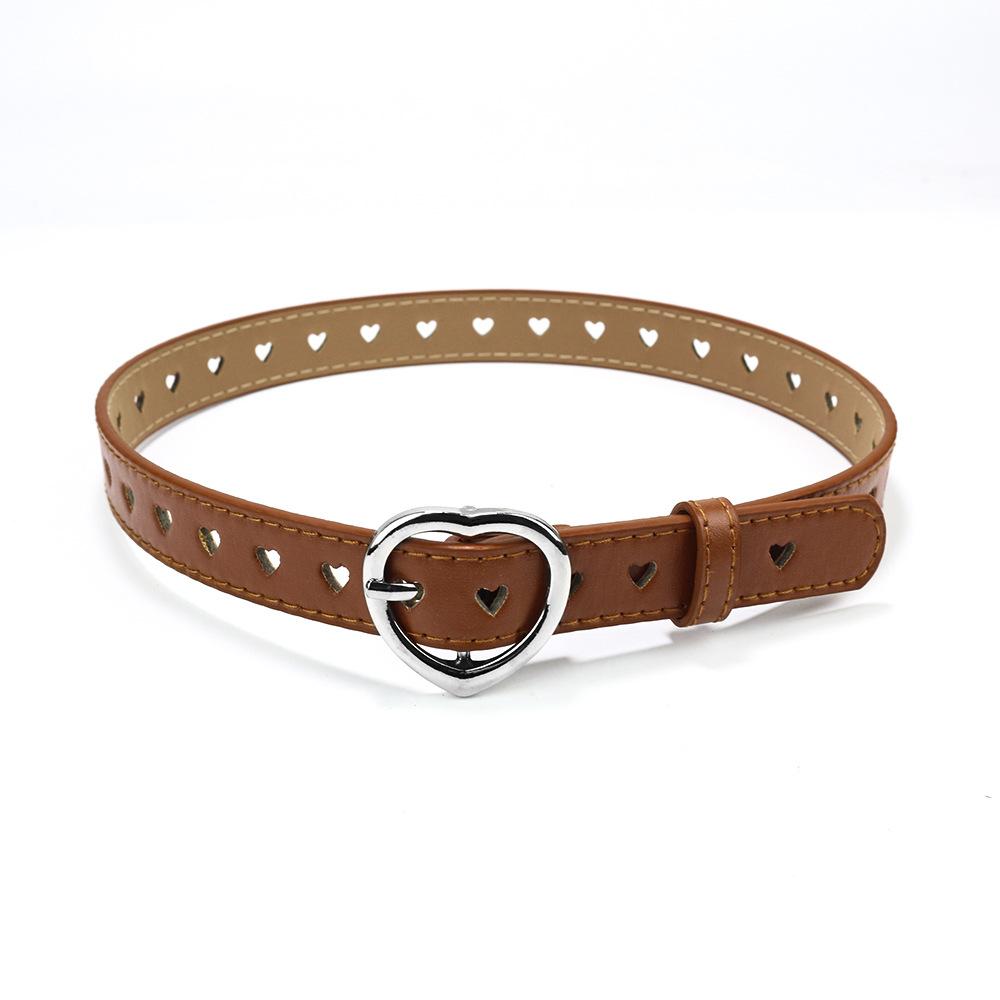 Children's Punk Belt Student Boys and Girls Jeans Heart-shaped Hollowed Out Heart Belt Female Pink Sky Blue