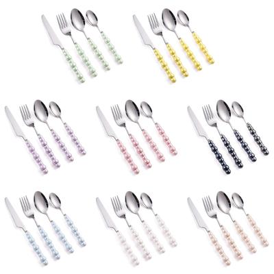 Set de Tacâmuri la Modă cu Mâner Ceramic, Cuțite, Furculițe și Linguri, Set de Veselă din Oțel Inoxidabil pentru Exterior și Interior, Pachet de 4