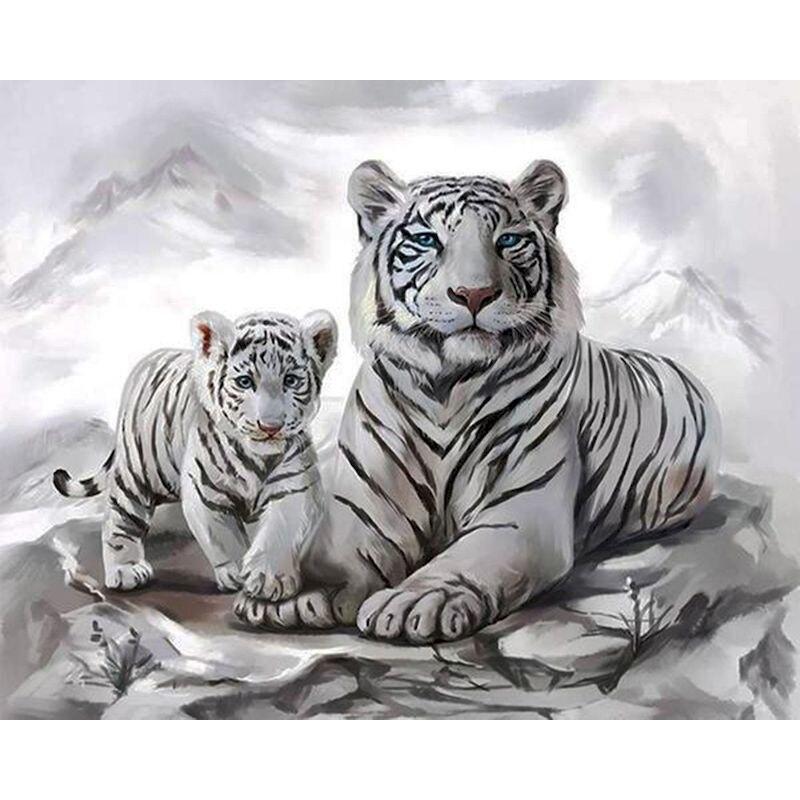 5D diamantová malba Lion Tiger Plné Kulaté Diamantové vyšívání Zvířátka Diy Barevný křížkový steh z kamínků Mozaika Umění