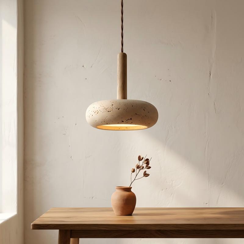 Japanese-Style Yellow Travertine Lamp Wabi-Sabi Retro Pendant Light Middle for Dining Room Bedside Decorative Chandelier