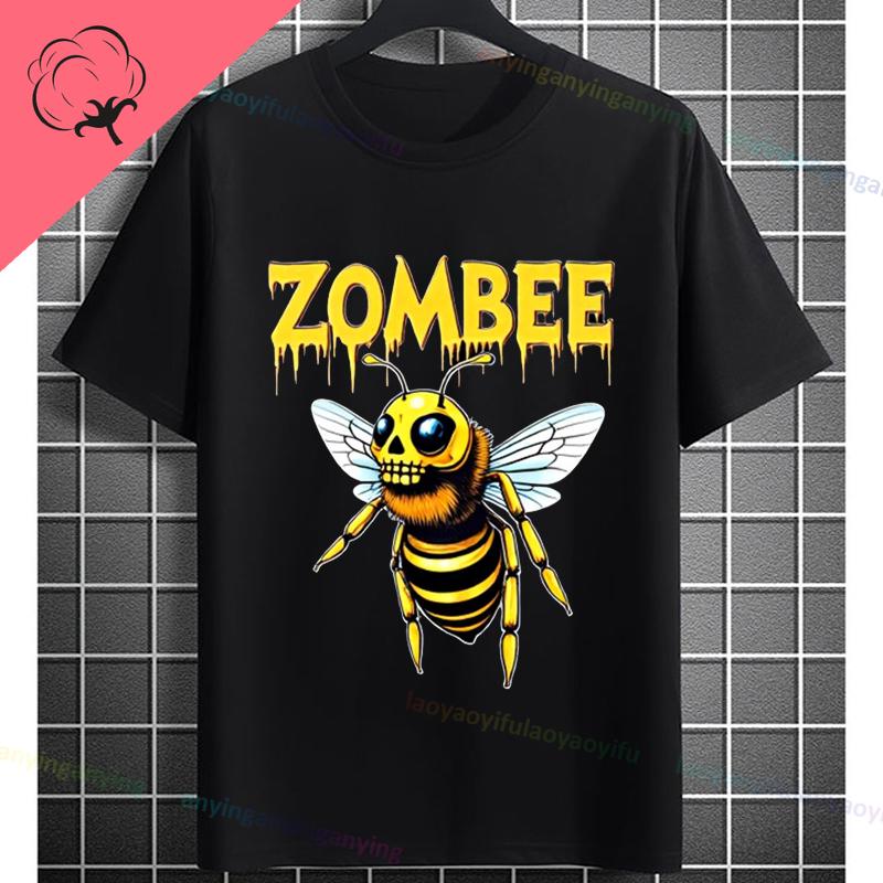 UnisexS Zombie Bee Apocalypse Graphic TShirt with Creepy Undead Horror Design Black Pure Cotton Shortsleeve Tee Outdoor Clothing