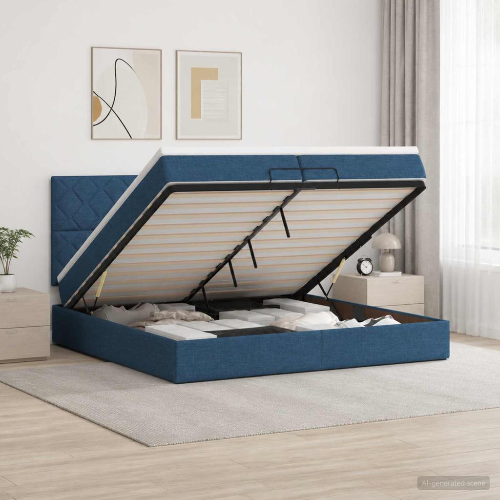 Ottoman Bed with Mattress and Headboard Blue 200 X 200 Cm Fabric