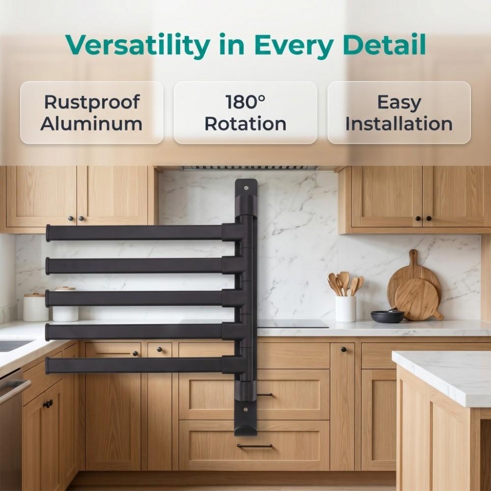 Aluminum Swivel Towel Rack Thicken Design Swing Arm Towel Rack Bathroom Kitchen Laundry Room