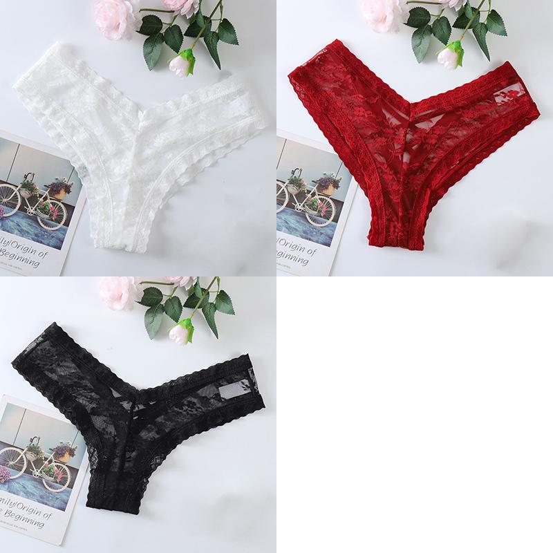 3Pcs/Lot Sexy Panties Women Lace Embroidery Underwear Low-Waist G String Hollow Out Cross Belt Thong Comfortable Female Lingerie