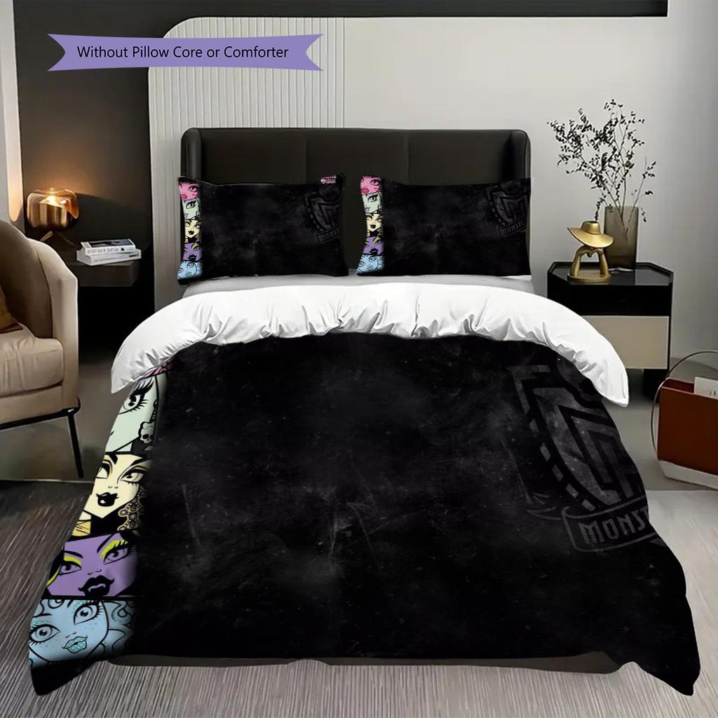 Monster High Fashion Fantasy Bedding (1 * duvet cover + 2 * pillowcase, without core) 2D Flat Soft and comfortable Christmas birthday gift