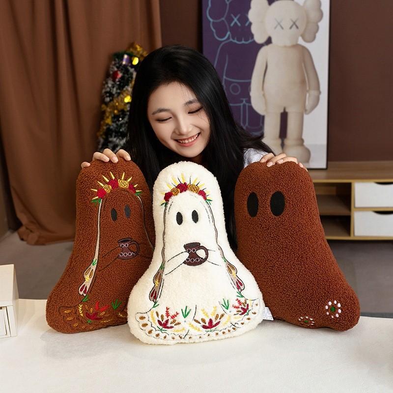 Pillow Halloween Ghost Plush Toy Cushion With Floral Design Party Gifts Decor