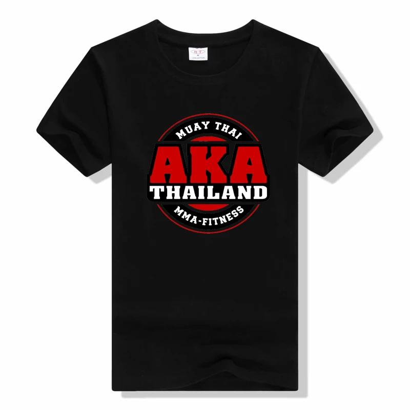 Aka Tailandia Logo de Gimnasio Muay Thai Mma Kick Boxing Camiseta de Hombre Verano Mangas Cortas Tops Camiseta aka Camiseta de Cuello Redondo Unisex