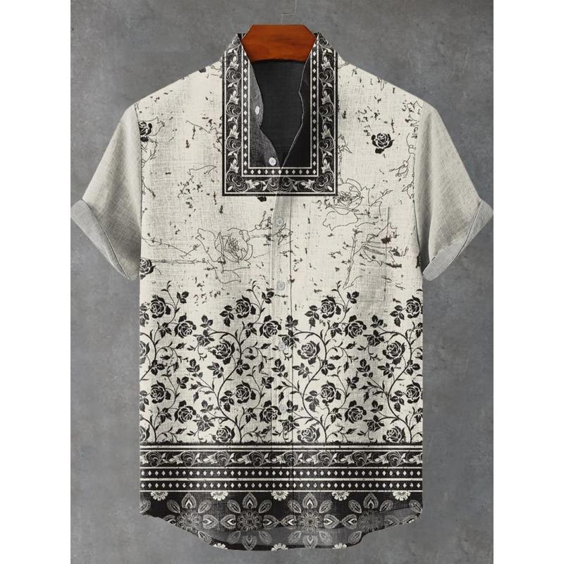 2026 Cămașă Retro cu Mânecă Scurtă pentru Bărbați Stil African Vintage Etnic Tribal Topuri Modă Casual Vacanță Streetwear Cămașă Bărbați
