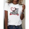 European Size MY BEST FRIEND" Graphic   Women's T-Shirt - Comfort Fit, Crew Neck, Short Sleeve, Machine Washable - White with Red Heart